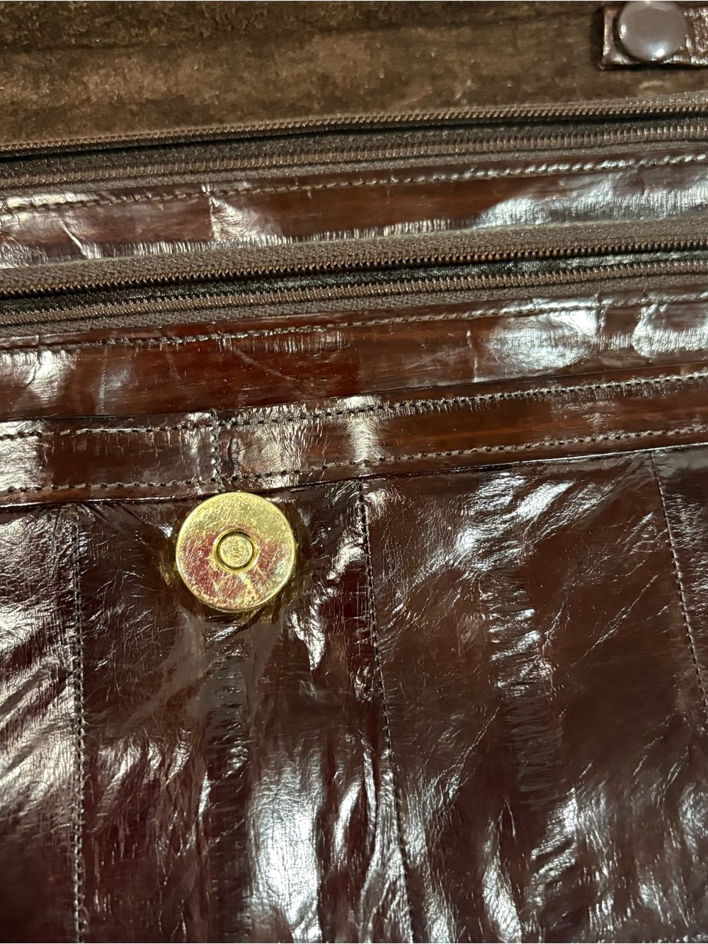 Vtg 70s Eel Skin Clutch Purse‎ Crossbody Chestnut Brown Made in Korea Coin Purse - Picture 8 of 13